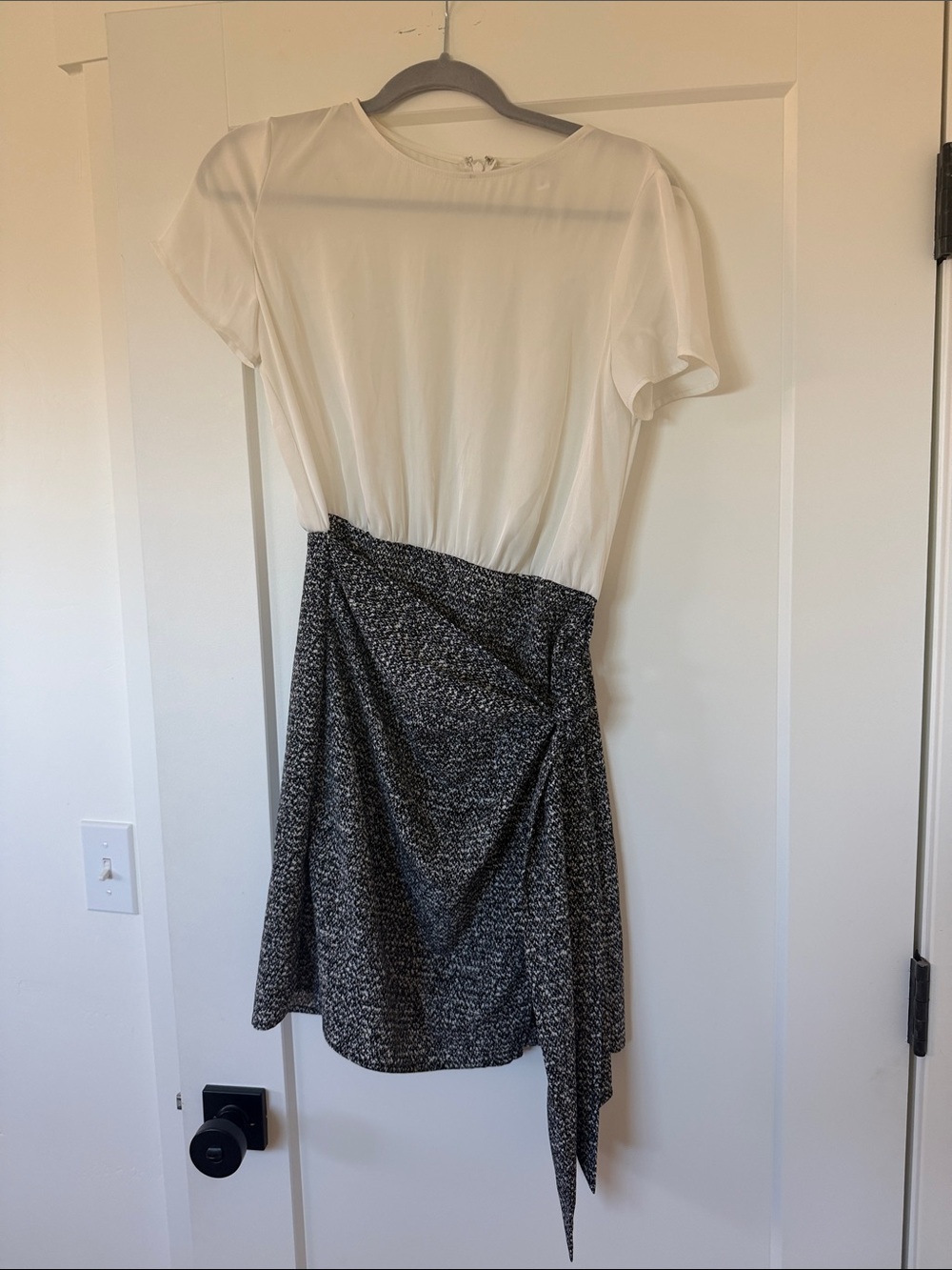 Express Two-Tone White Top with Black Tweed Wrap Midi Dress